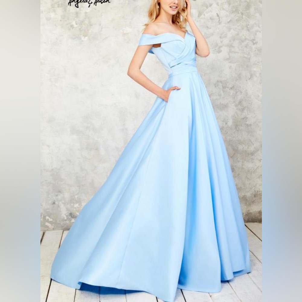 Cinderella style baby blue off shoulder prom dress